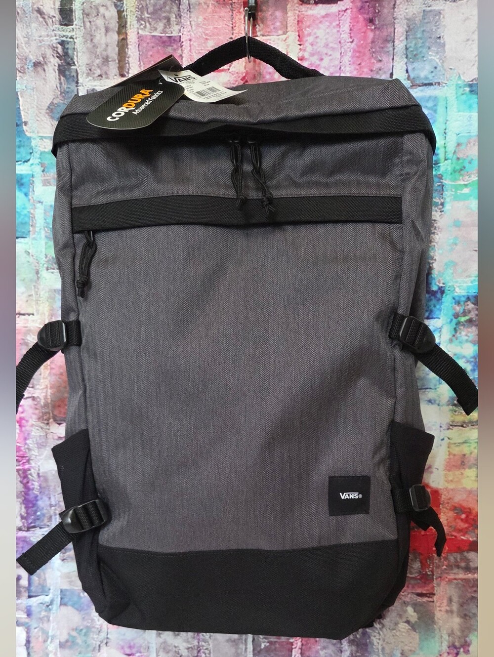 Vans Grey and Black Backpack with Front Logo Patch